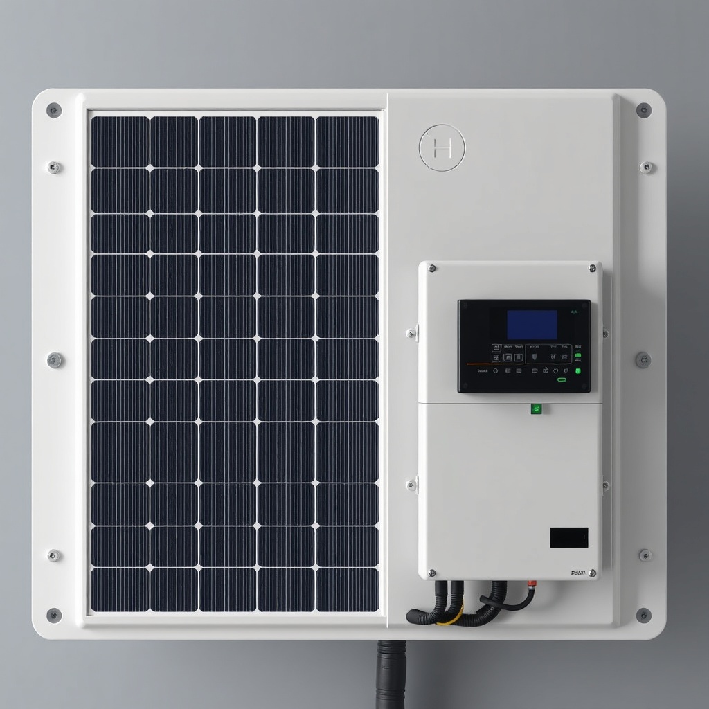 Ein fotorealistisches Bild eines Solarmoduls RSM110-8-400M mit einem installierten Power-O