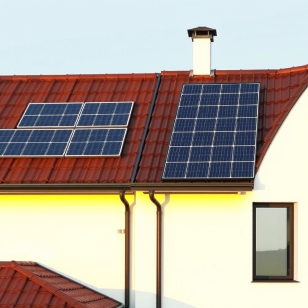 Fotorealistische Darstellung von zwei Solaranlagen nebeneinander – links ein verschattetes