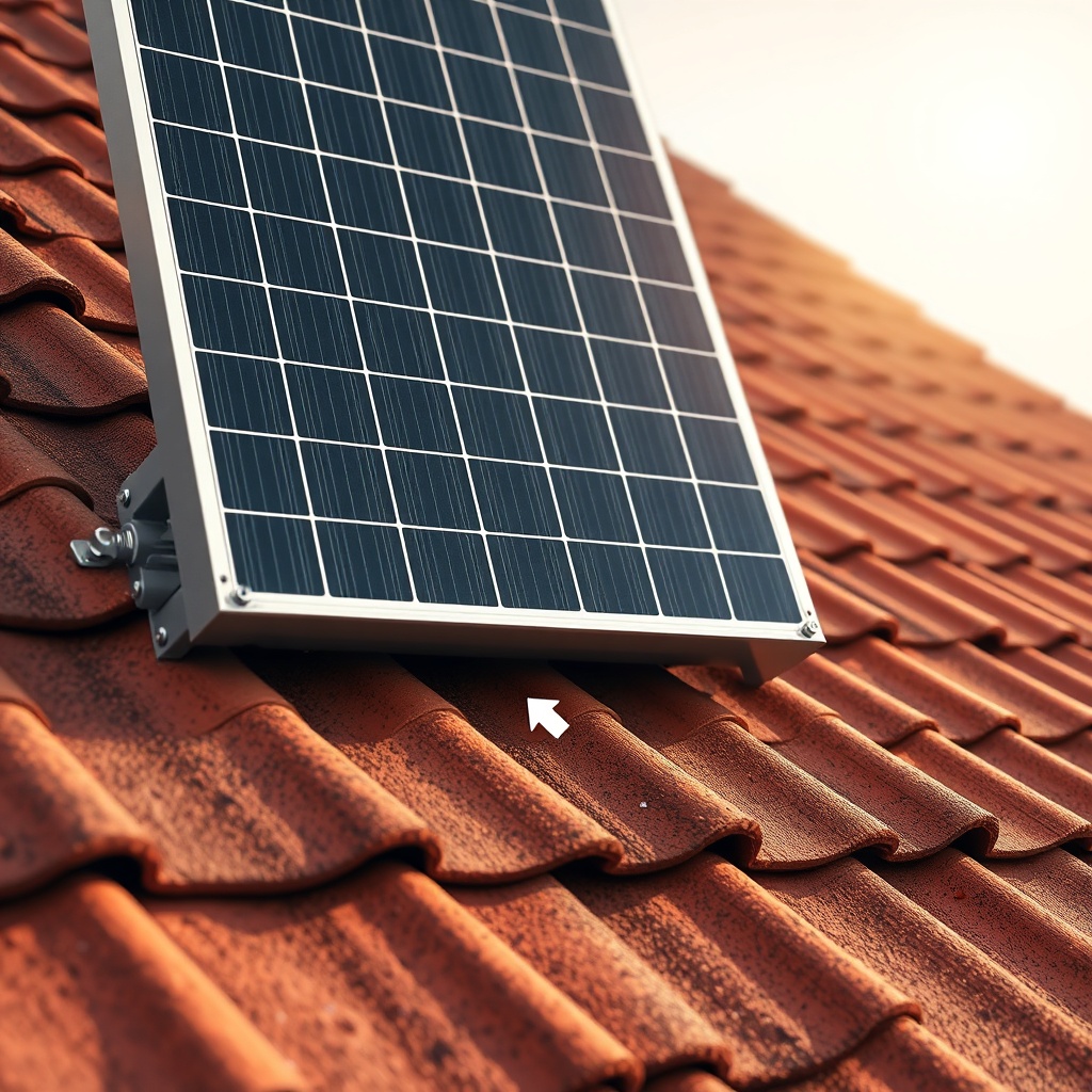 A close-up photorealistic photo of a Solarwatt Vision 400W module mounted on a typical Ger