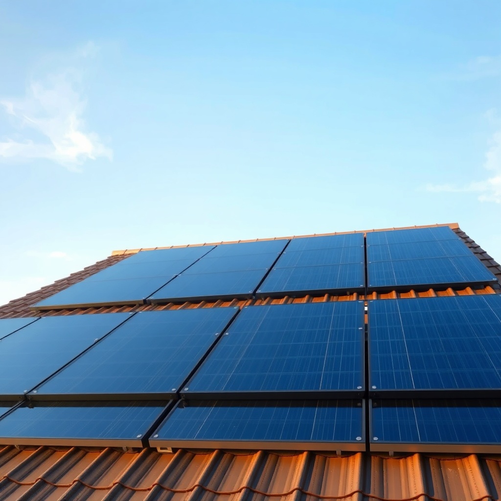 Photorealistic wide-angle view of a solar installation with Solarwatt Vision 400W modules