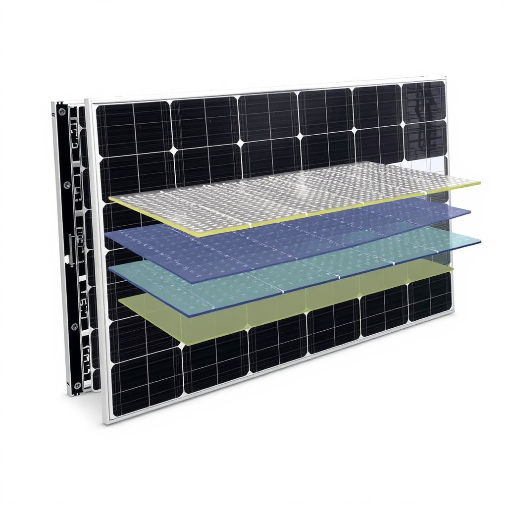 A realistic illustration showing a cutaway view of a Solarwatt Vision 400W module
