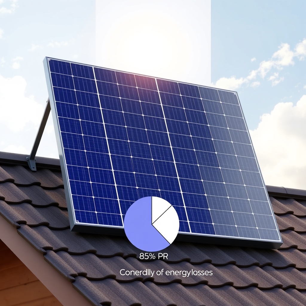 A clean photorealistic photo showing a solar panel on a roof in varying light conditions –