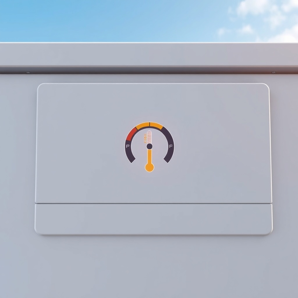 Photorealistic photo of a Viessmann Vitovolt 300-M module surface with a thermometer and s
