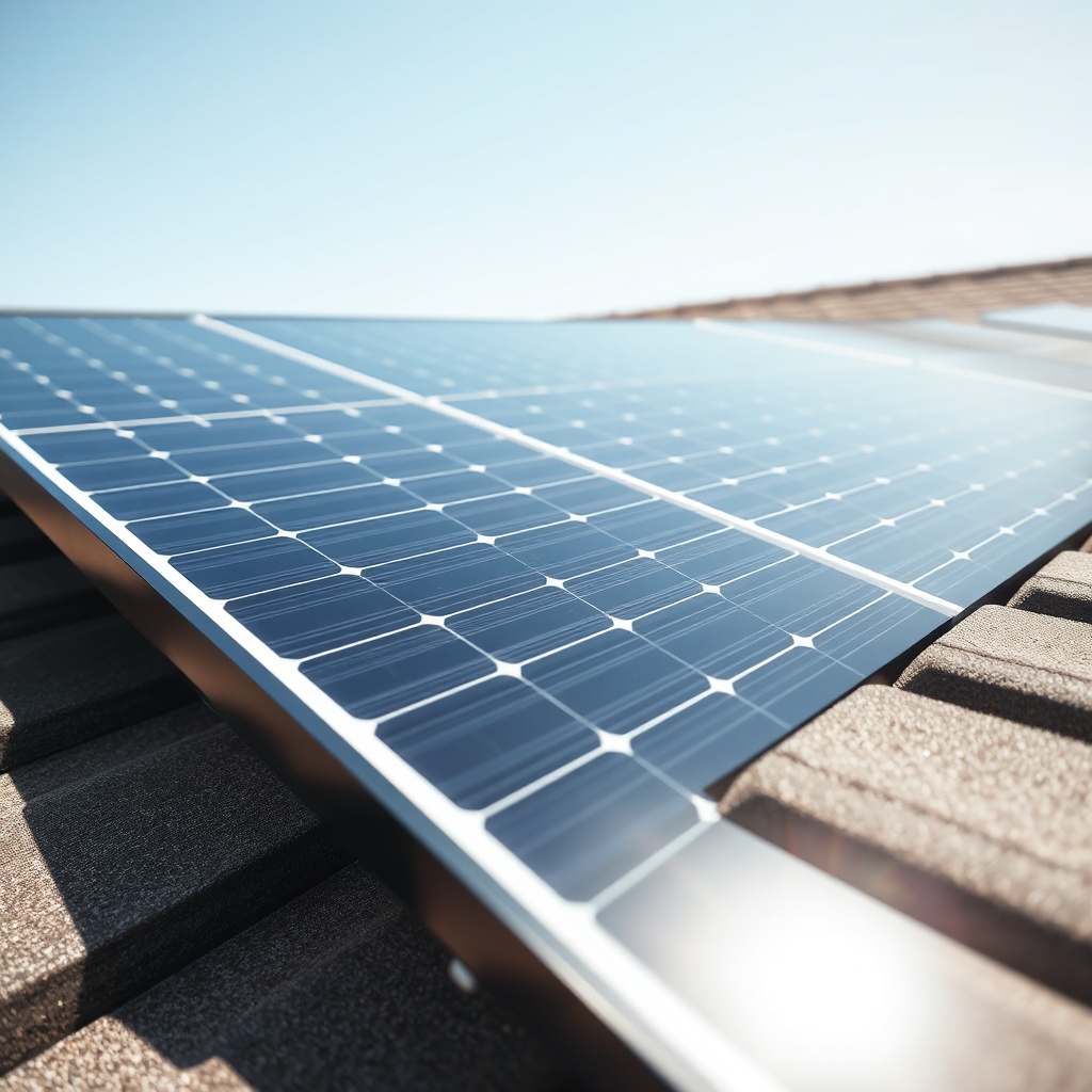 A close-up shot of a Viessmann Vitovolt 300-M solar panel installed on a roof under bright