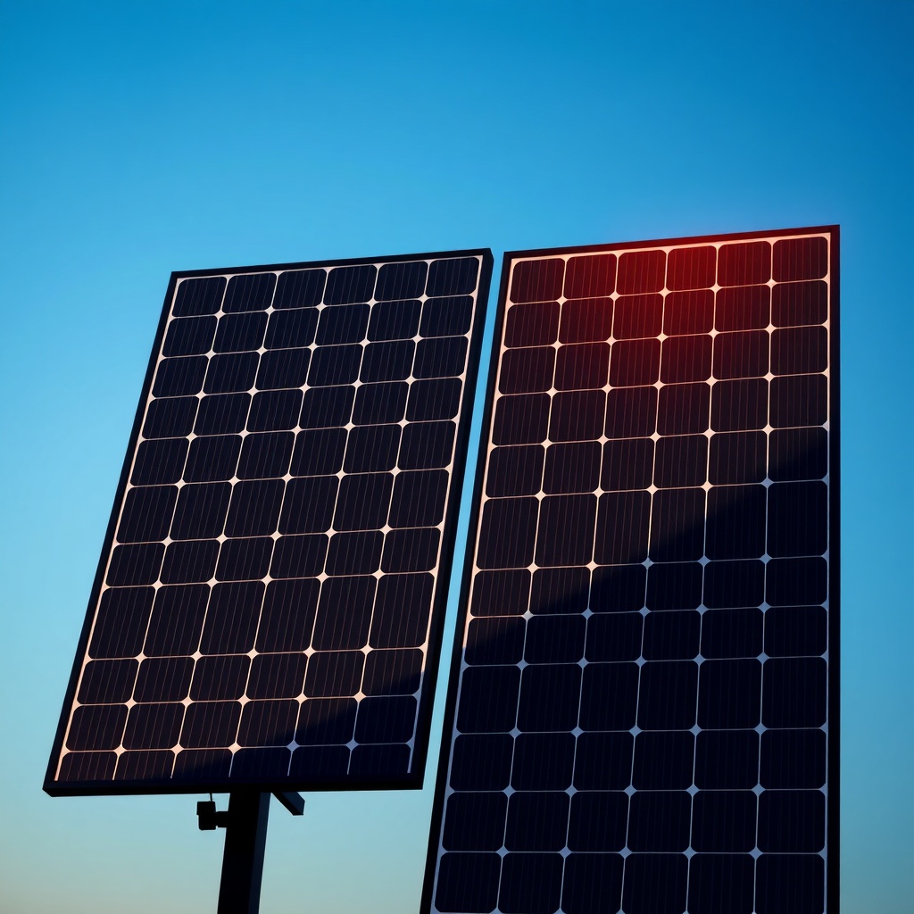 Silhouette of two solar panels side by side