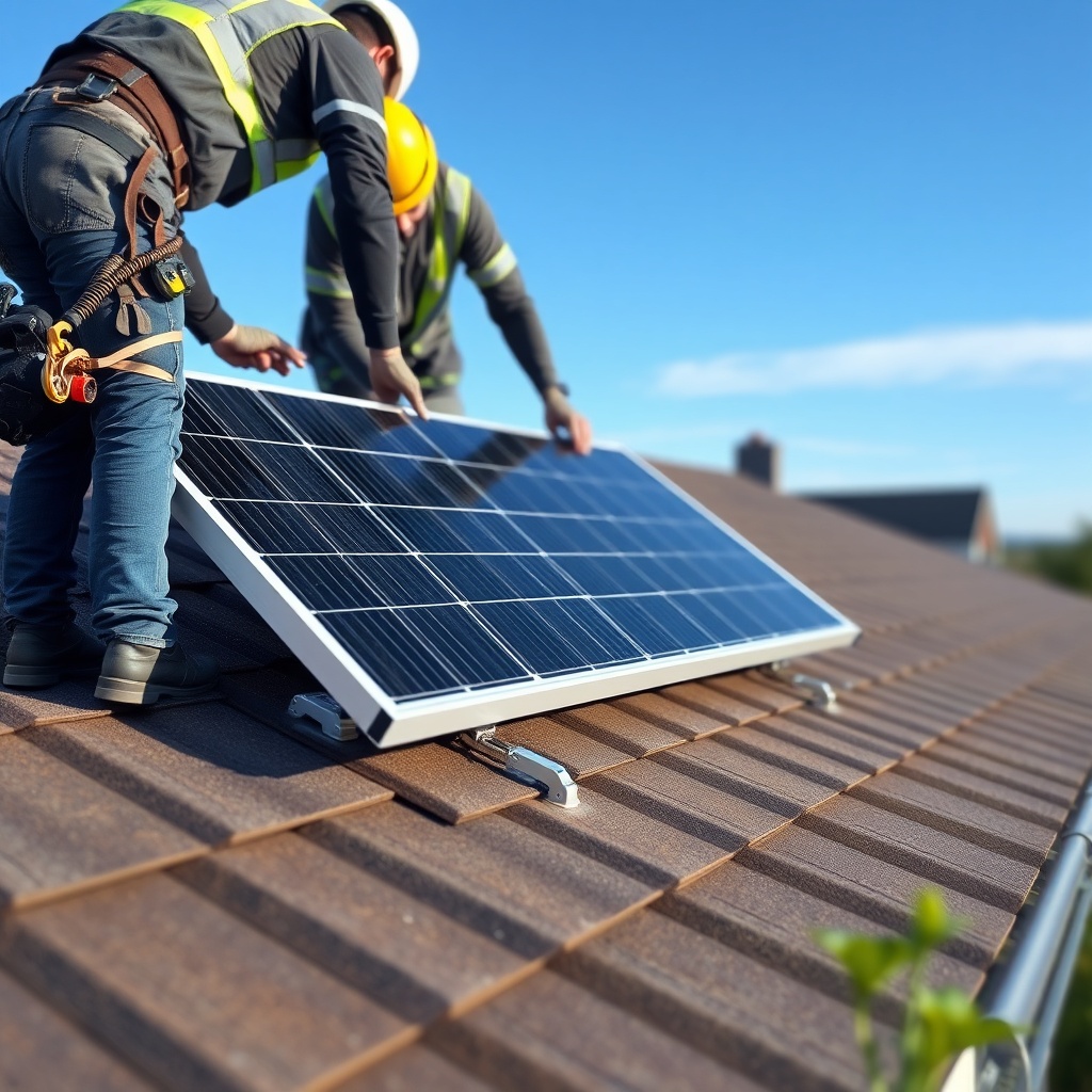 Photorealistic photo of a roof installation in progress