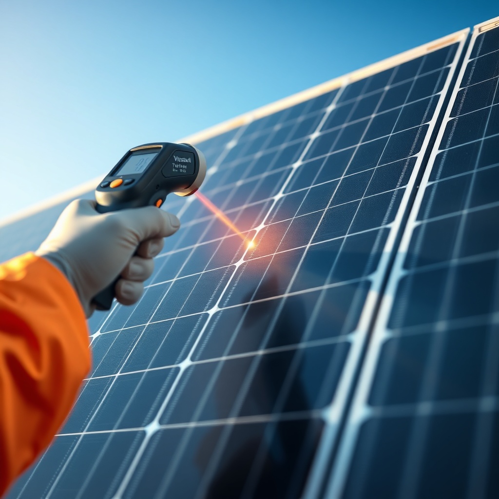 A close-up shot of a Viessmann Vitovolt 300-M solar panel showing a single hotspot on a ce